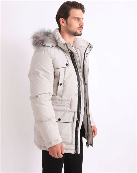 winter feather down filled coat white parka fur hooded for men buy