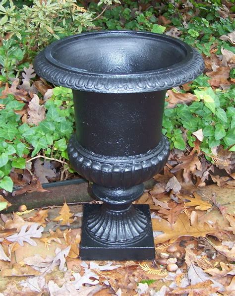 tall  wide black cast iron urn garden decor patio urn planter