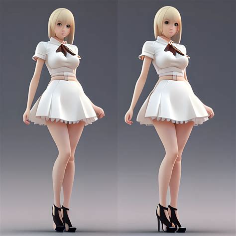 3d female character model short skirt high heels large bre
