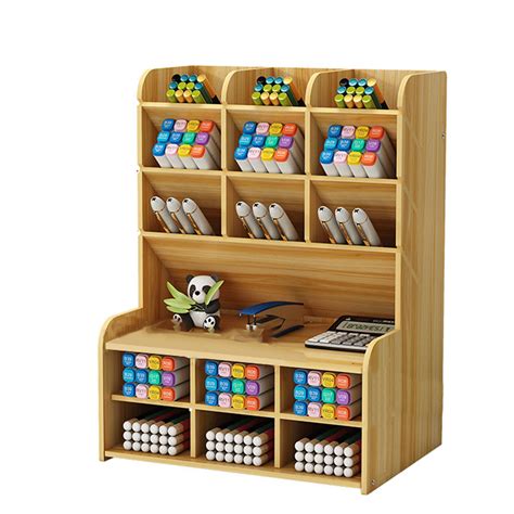 wooden pencil  storage box tilting desktop stationary holder organizer home office supplies