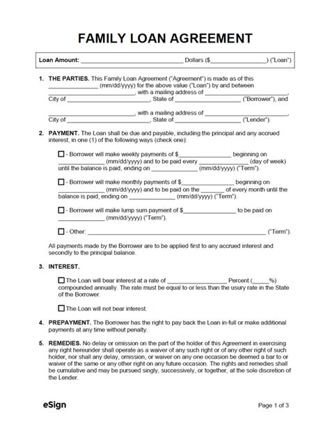 family loan agreement template  word