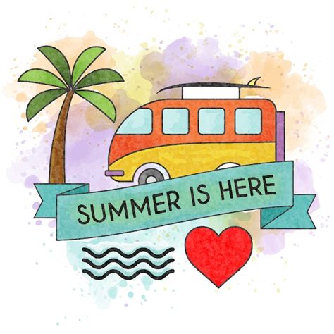 summer is here watercolor summer poster vector premium download