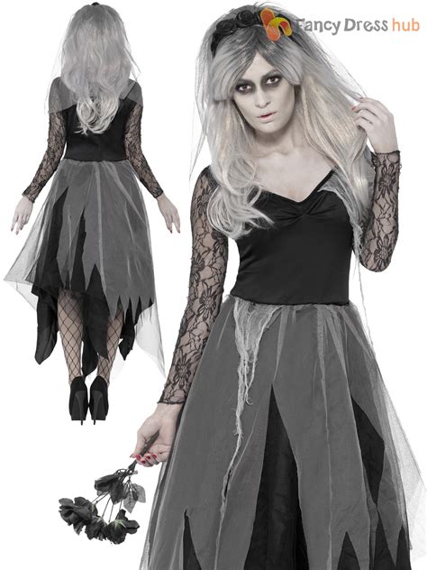 ladies zombie corpse bride costume womens halloween fancy dress plus