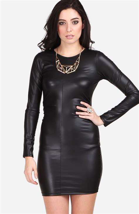 ruched faux leather mini dress  black dailylook