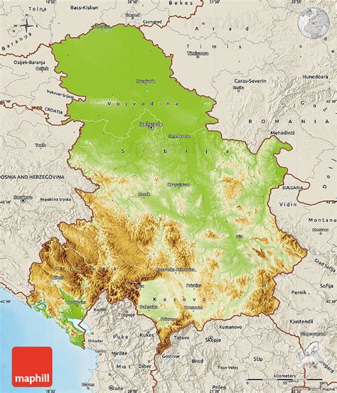 physical map  serbia  montenegro shaded relief