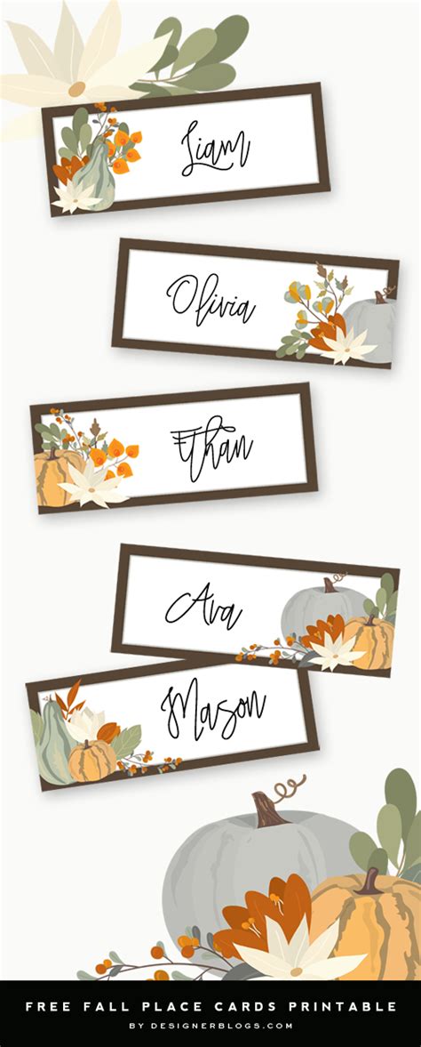 thanksgiving place cards printable perfect  table decoration