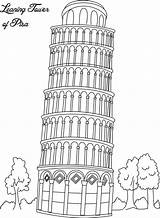 Coloring Kids Architecture Pages Famous Italy Tower Around Preschool Pisa Landmarks Leaning Europe Theme Different Eiffel sketch template