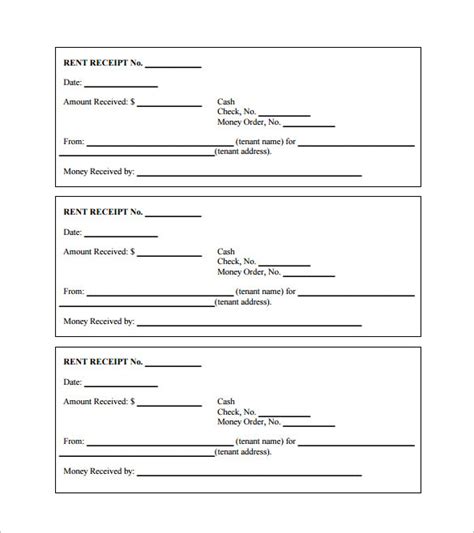 printable rent receipt templates  word rent receipt
