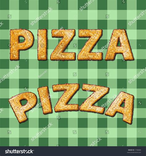 pizza letters   pizza topping texture  green tablecloth stock photo  shutterstock