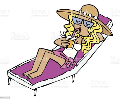 Beach Babe Holiday On A Sun Lounger Stock Illustration Download Image