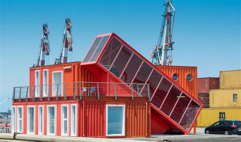 bright red shipping containers repurposed  modern