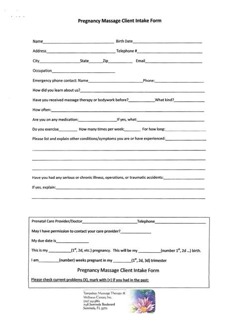 pregnancy massage consultation form fill  printable fillable