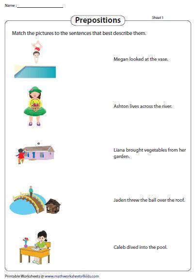 prepositions  prepositional phrases worksheets prepositions