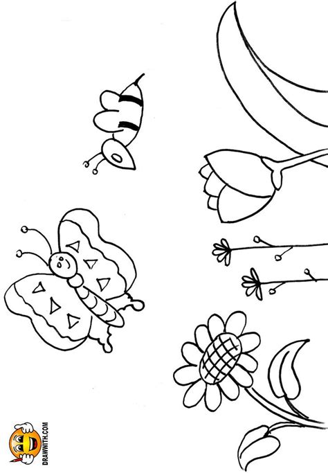 butterfly bee flowers coloring pages  kids  includes