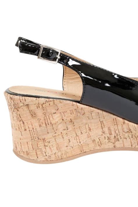 black patent peep toe cork wedge sandal in a eee fit size