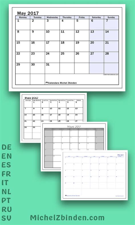 Printable Calendars By Michel Zbinden Calendarios Imprimibles