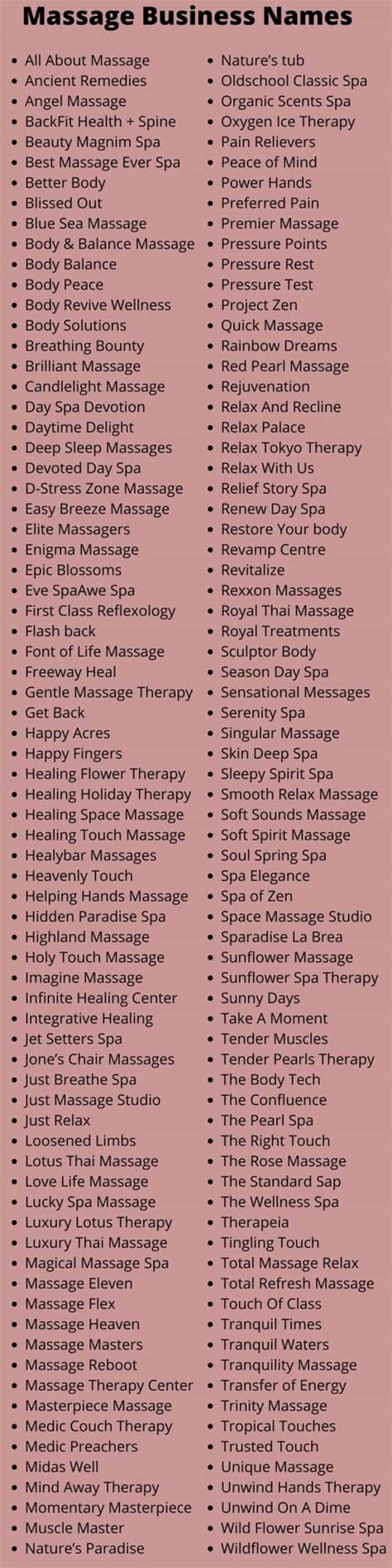 catchy massage business names