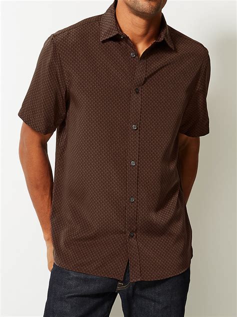 marks  spencer  brown mens pure cotton geo print short sleeve