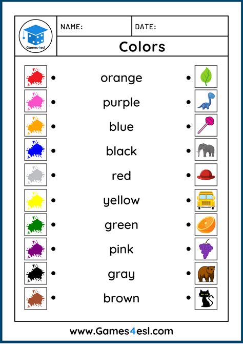 colors worksheets  worksheets  teaching colors gamesesl