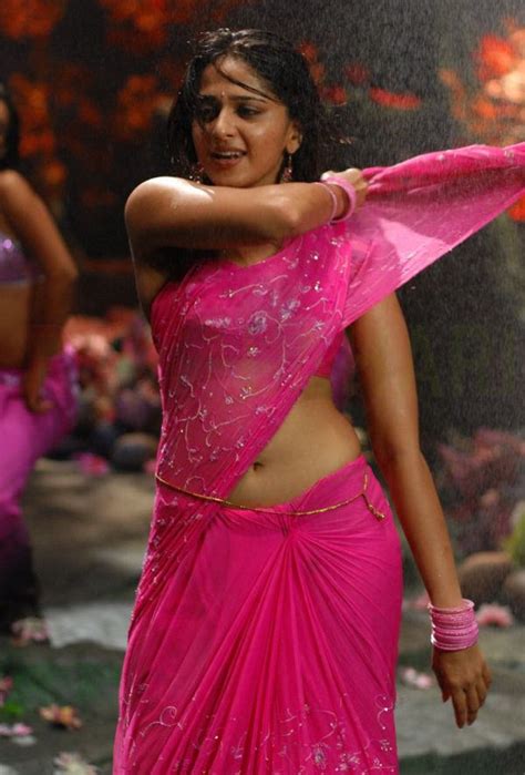 in pink wet saree bahubali fame actress anushka shetty of devasena role looking superhot aaj