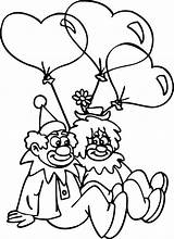 Clown Coloring Couple Balloon Heart Shaped Had Color sketch template