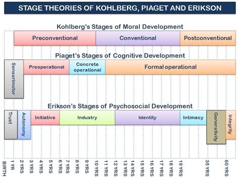 graphic of the stage theories of kohlberg erikson and piaget jean