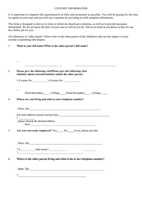 custody information form printable