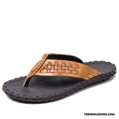 slippers heren zomer echt leer antislip pantoffels outdoor zachte zolen zandkleur geel bruine sale