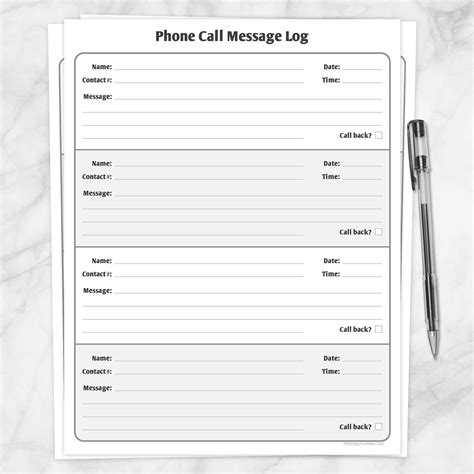phone call message log printable phone call instant  etsy