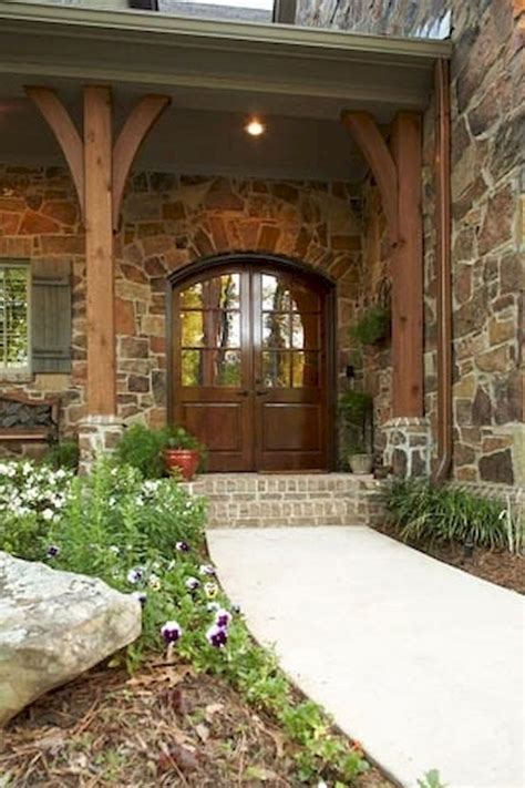 gorgeous wooden  stone front porch ideas  house exterior