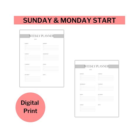 simple weekly planner printable weekly schedule weekly etsy