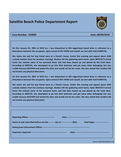 Police Report Format Example Autoessay