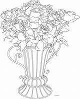 Vase Flower Pot Roses Drawing Plant Coloring Flowers Freebie Digi Paintingvalley Drawings sketch template