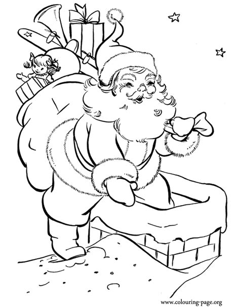 christmas santa claus  chimney coloring page