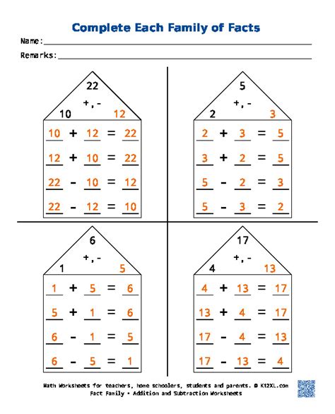 fact family worksheets  homeschoolers students parents