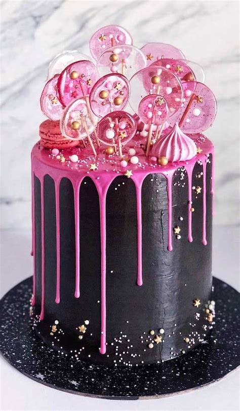 54 Jaw Droppingly Beautiful Birthday Cake Black Cake With Pink Icing Drip
