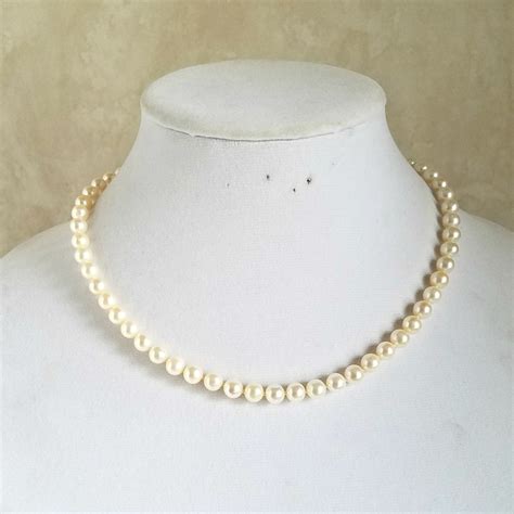 pearl necklace real cultured pearl necklace  kt gold clasp vintage pearl necklace