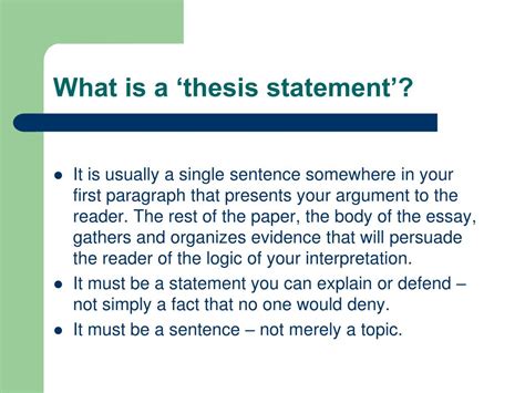 thesis statement main idea conclusion powerpoint