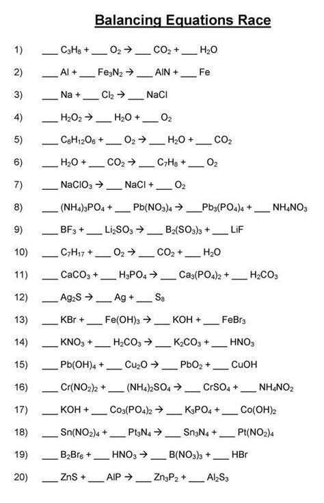 balancing chemical equations worksheet   grade kind worksheets