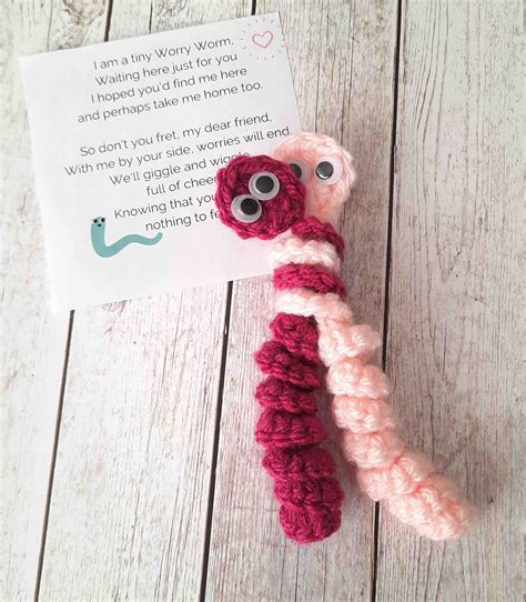 worry worm crochet pattern  printable poem tagslabelscards
