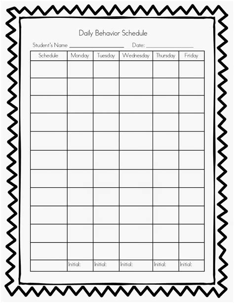 printable daily behavior chart template classroom management  xxx