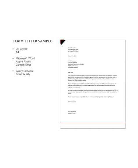 sample  claim letter  letter template collection