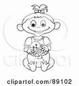 Royalty Outlined Teddy Holding Bear Version Baby Girl Coloring Pages Clipart Clip sketch template