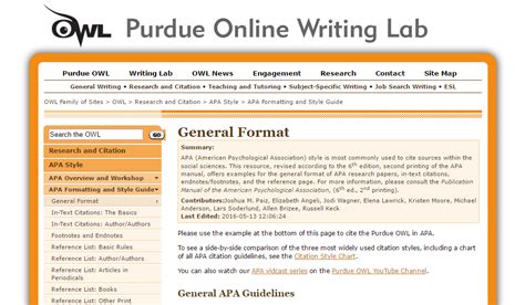 purdue owl  reference page  formatting