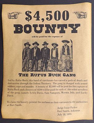 rufus buck gang wanted poster western outlaw  west ebay