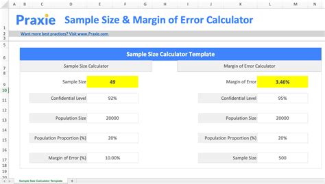 sample size margin  error calculator template  sigma software