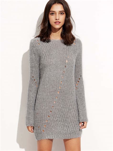 eyelet crochet sweater dress sheinsheinside
