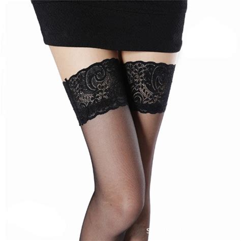 women s sexy stockings cuban heel back seam hosiery lace top thigh high