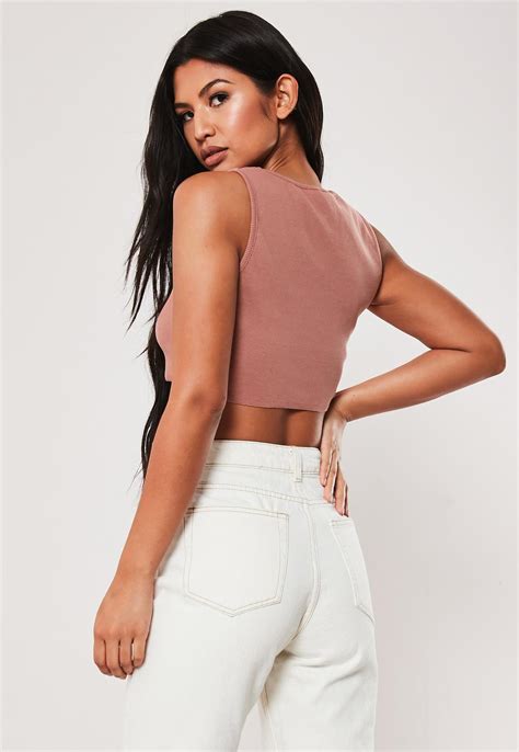 blush ribbed cropped tank top missguided