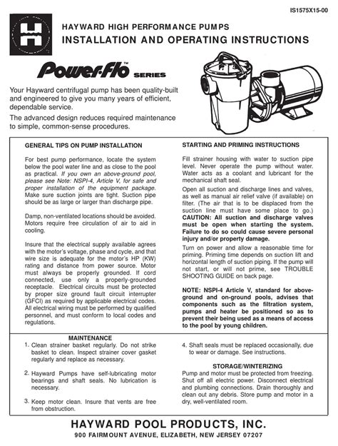 hayward power flo lx installation  operating instructions   manualslib